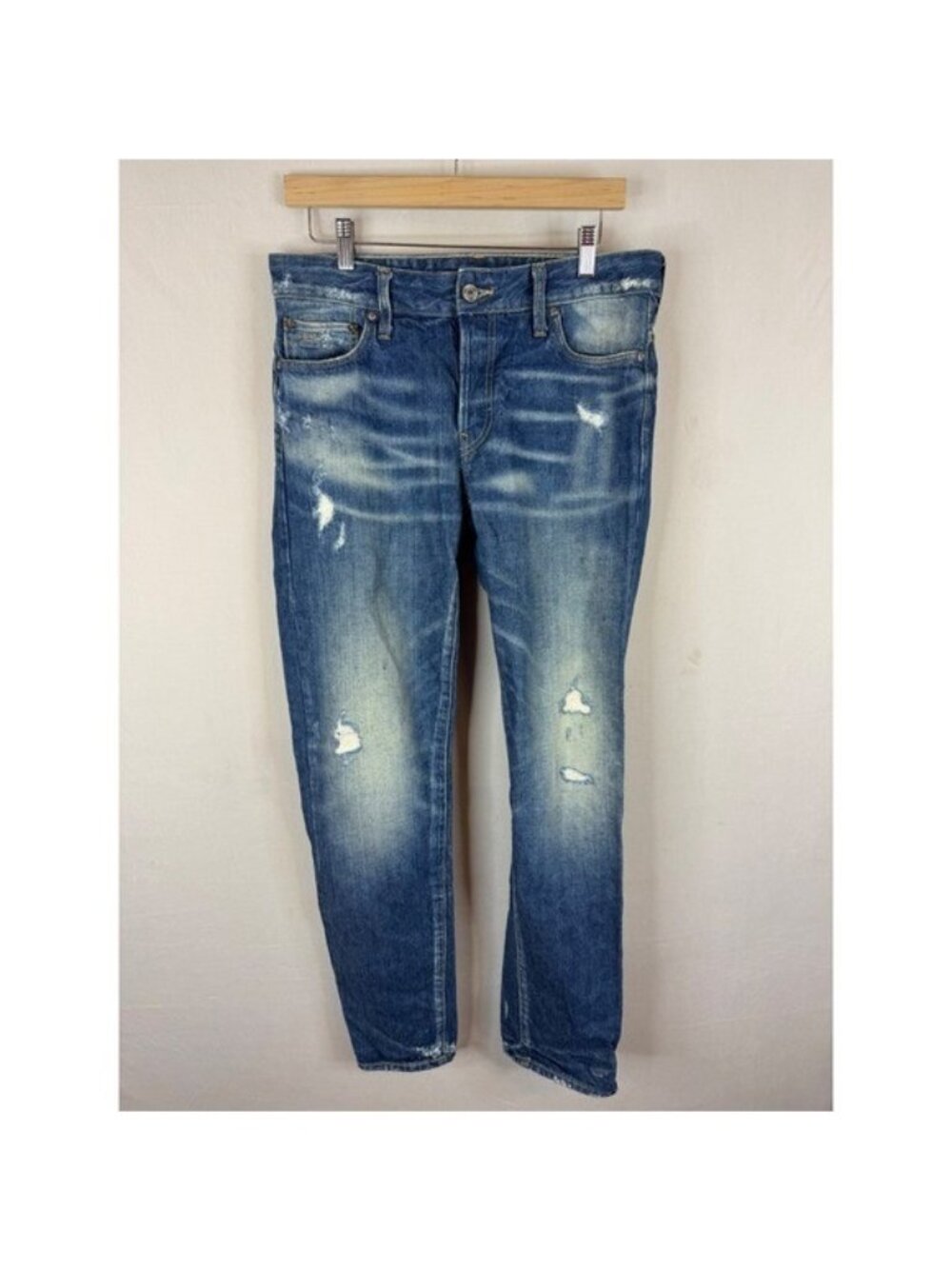 G-Star Raw 3301 Mens 31x34 Low Tapered RL Distressed Selvedge Jeans Blue